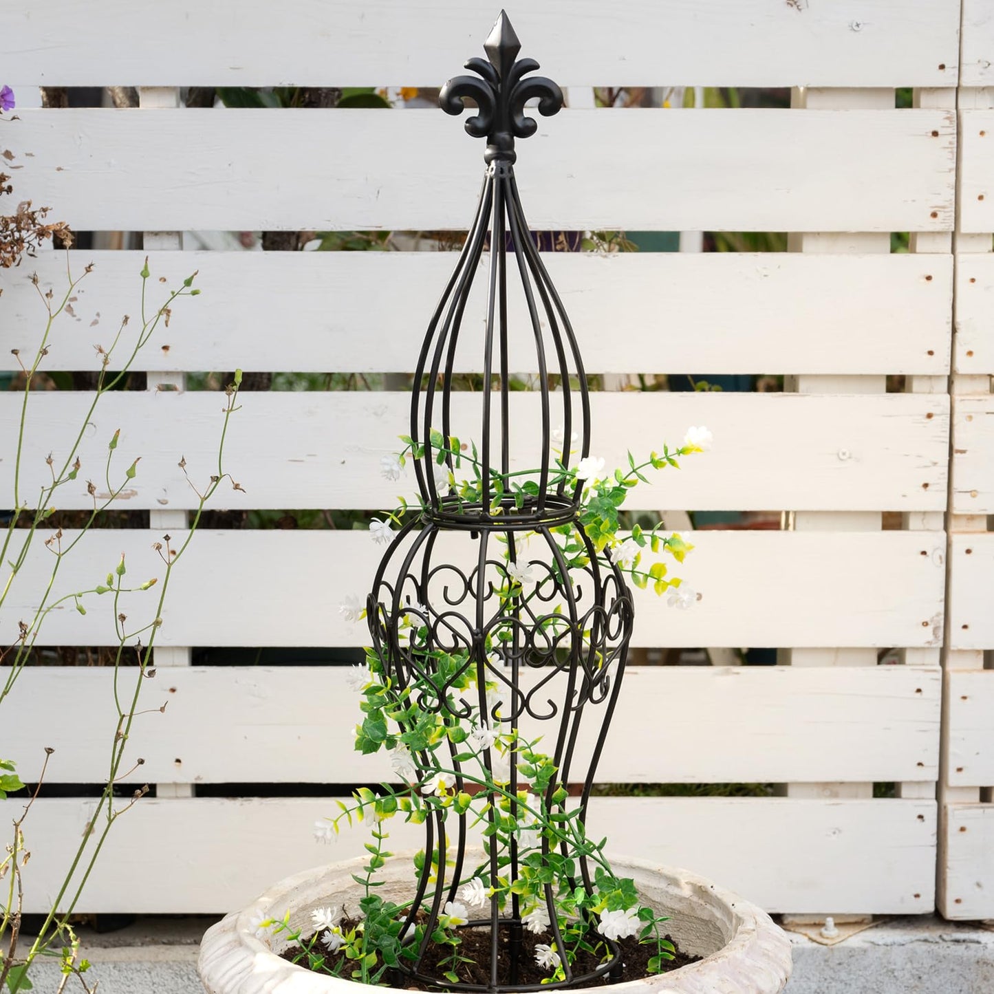 GOOOXIM Obelisk Metal Garden Trellis for Climbing Plants - 29.5 in by 6.3 in Durable Iron Structure, Easy Assembly, Perfect for Potted Vines & Roses - Modern Vertical Gardening Support
