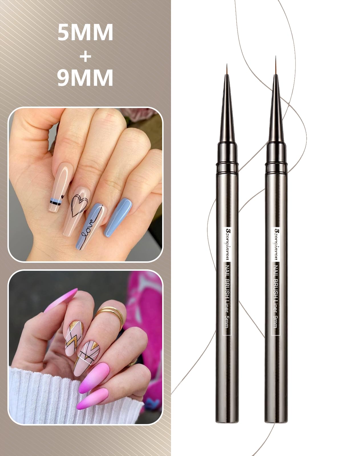 Nail Liner Brush, Fine Line Nail art Brushes 5/9/15/20/25mm Thin Line Nail Brushes Detail Drawing, Liner Brush for Nails Gel with PP Storage Box