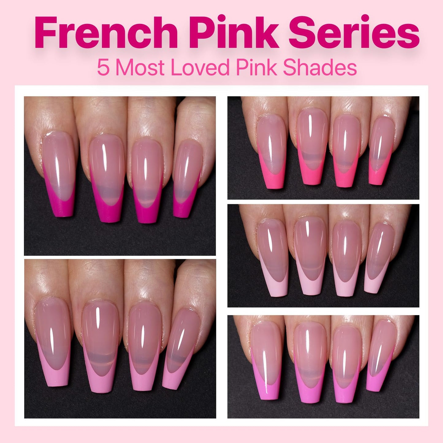 SXC Cosmetics French Tip Press On Nails 150 Pieces in 15 Sizes Ultra Fit with Pre-applied Tip Primer and Base Coat, No Need to File Fake Nails for Nail Art DIY X-Pro Tips (5PINK120-M Coffin)