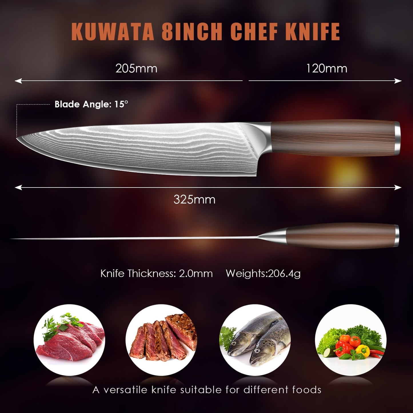 Chef Knife 8 Inch, Professional Damascus Japanese VG10 Damascus Steel Super Sharp Kitchen Knife, G10 Ergonomic Color Wooden Handle with Luxury Gift Box