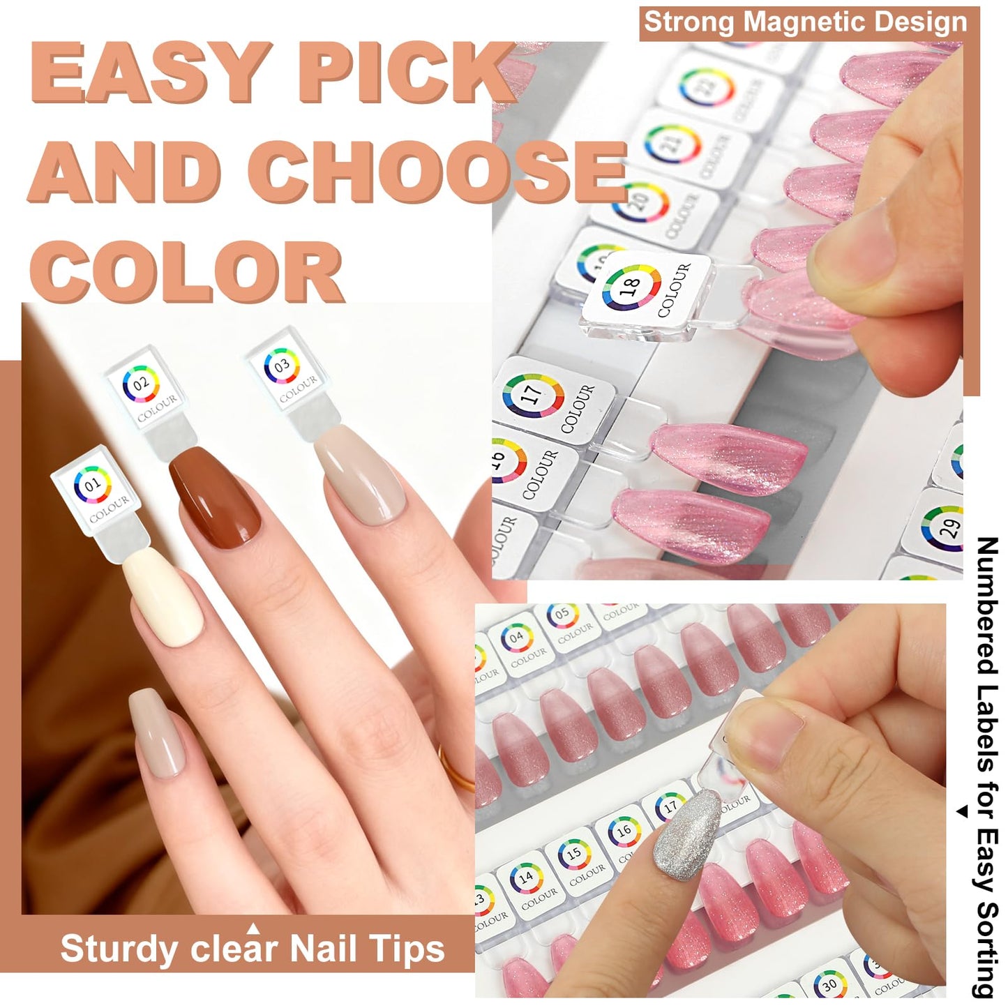 Acrylic Magnetic Nail Color Display Book Inside Page with 48 Magnetic Nail Display Tips for Nail Art Design Pattern Practice and Nail Display (No Cover Only Page)