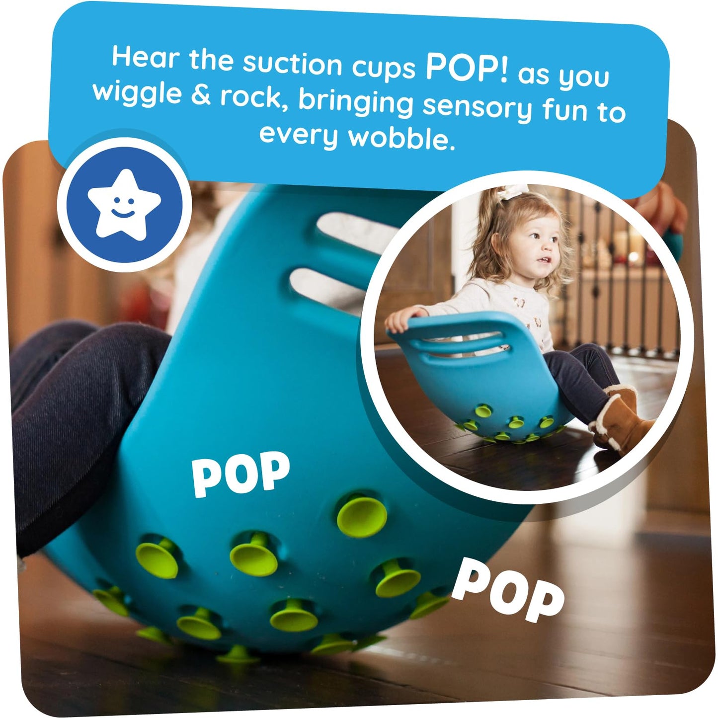 Fat Brain Toys Teeter Popper, Indoor Toddler Sensory Toys for Ages 3 and Up, Blue