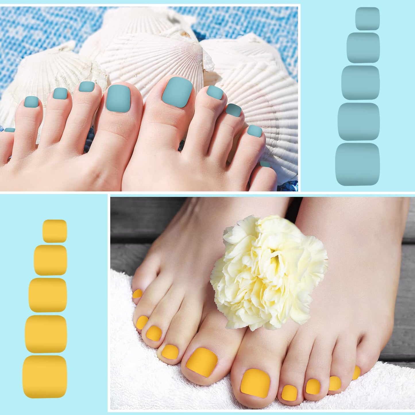 Maitys 336 Pieces 12 Sets Toenail Press on Fake Toe Nails Short Square False Glue on Solid Color Full Cover Press Nails Matte Fake Toenails for Women(Cute Colors)