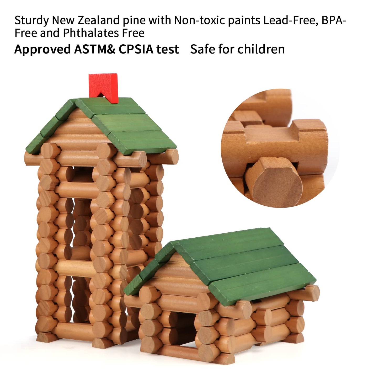 Wondertoys 530 Pcs Wooden Logs Set Ages 3+, Classic Building Log Toys for Kids, Creative Construction Engineering Educational Gifts