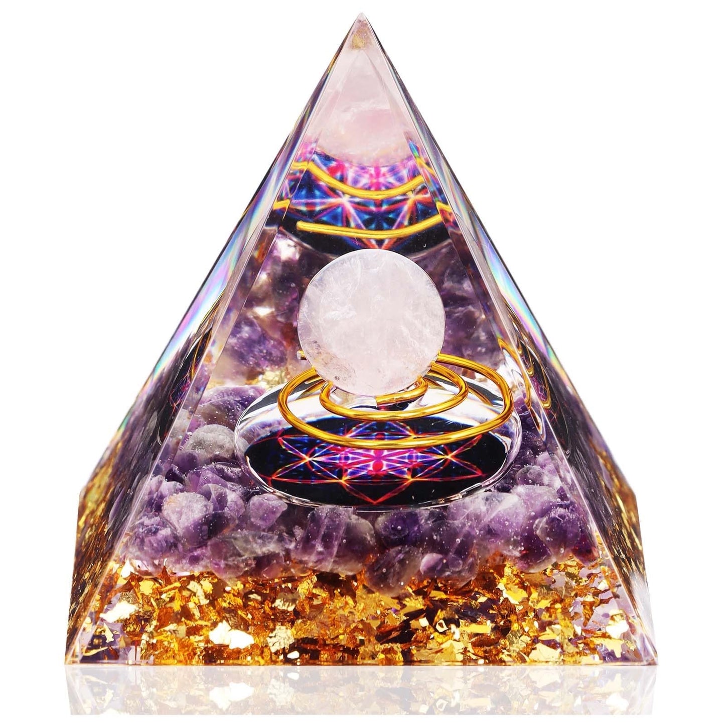 Crystal Pyramid, Rose Quartz & Amethyst Healing Crystal Pyramid Porstive Energy Generator, Natural Crystals Energy Pyramid for Attract Wealth Success and Lucky
