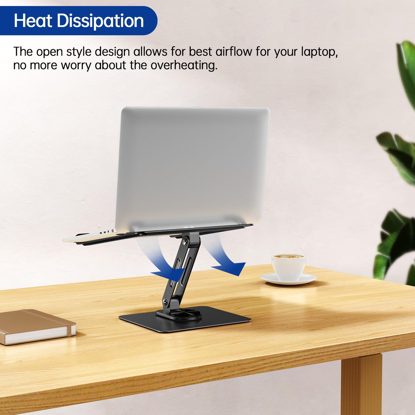 BESIGN LS12 Laptop Stand with 360° Rotating Base, Ergonomic Adjustable Notebook Holder, Computer Riser Stand Compatible with Air, Pro, Dell, HP, Lenovo More 10-14" Laptops (Black)