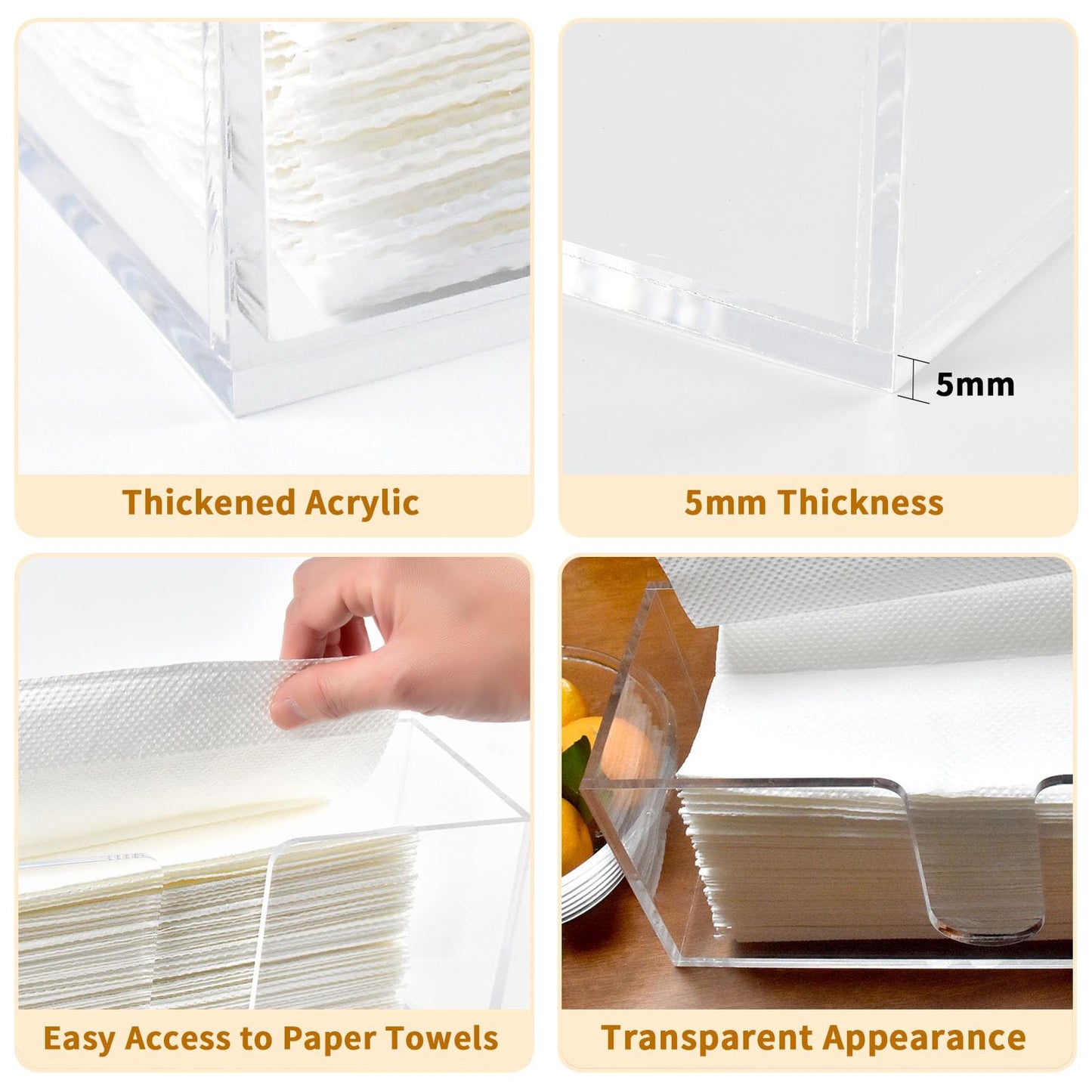 4 Pack Acrylic Paper Towel Holder, Countertop Napkin Dispenser for C-Fold, Multi-Fold & Trifold Paper Towels, 5mm Transparent Acrylic for Kitchen, Bathroom & Restaurant (4)