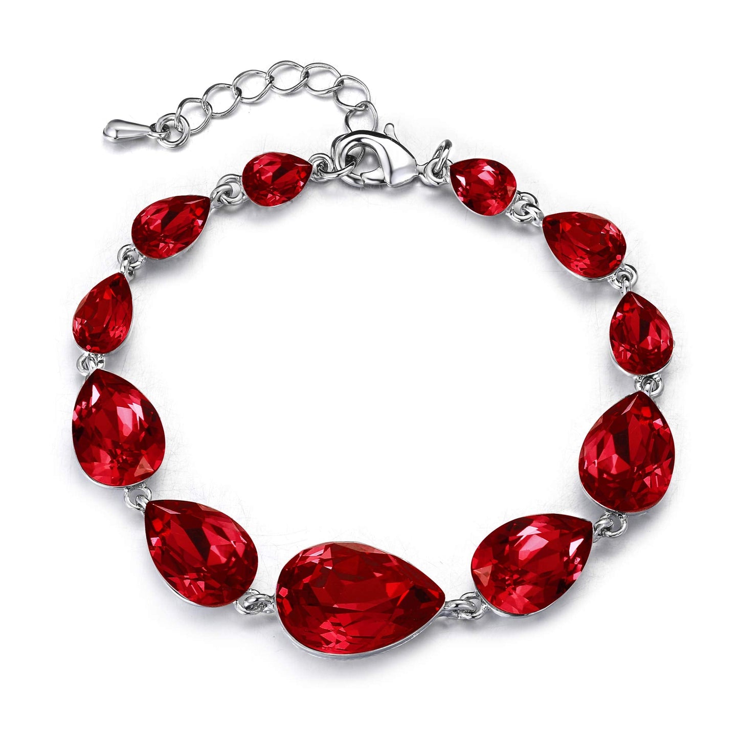 BriLove Wedding Bridal Crystal Bracelet for Women Multi Teardrop Ruby Color Silver-Tone
