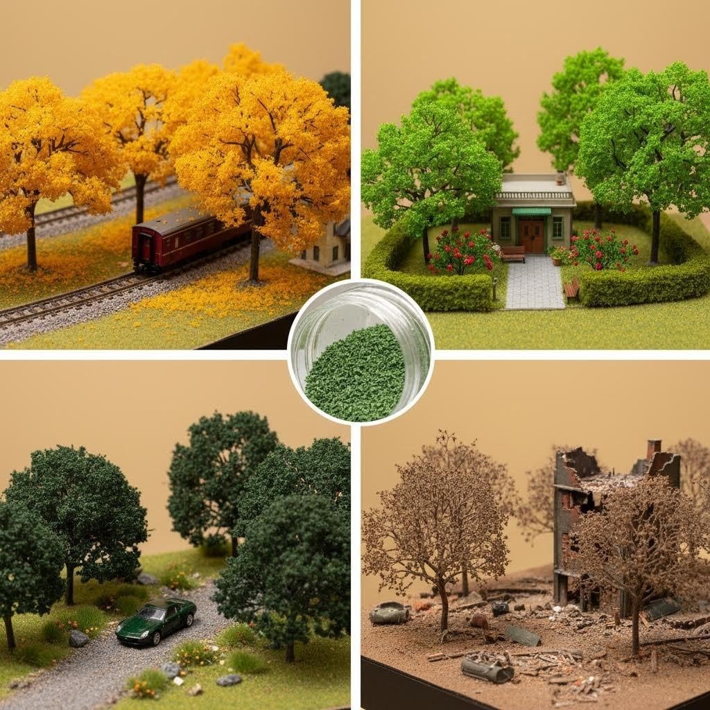 ZZZ SAN ZHI Multicolor Leaf Model - 300ml Miniature Scenery Material for Train Railway, Diorama, Car Scene & Scale Landscape Layouts (Olive Green)