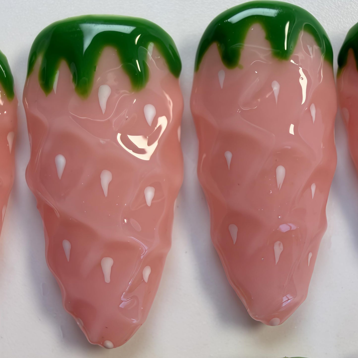 Handcrafted Press On Nails Cute Strawberry Pink Theme Fresh Fruit Pattern 100% Handmade Realistic Artistic Fake Nails Gifts For Women (Pink Strawberry, Medium M)