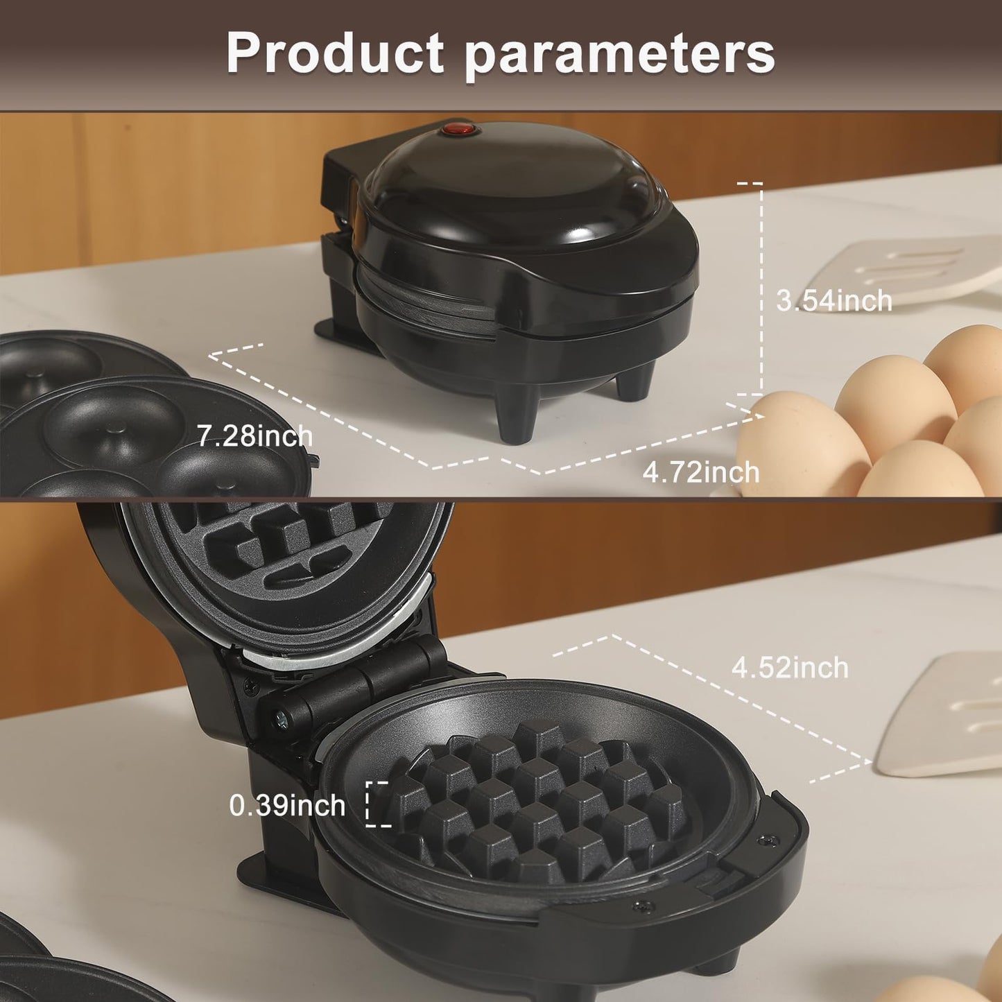 UVFAST Mini Waffles Maker with 6 Removable Plates, 3 in 1 Small Waffle Maker Mini- Waffle, Heart Waffle, Donut, 4.5" Non Stick Waffle Iron for Kids and Families, Black