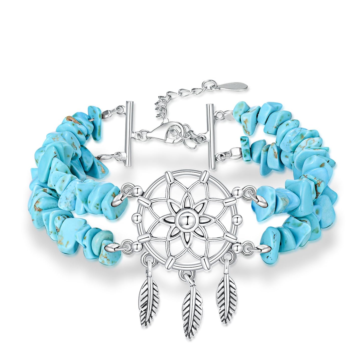 DOLIOX Boho Genuine Turquoise Bracelet for Women Western 925 Sterling Silver Gemstone Dream Catcher Bracelet Jewelry for Wife Mom Her