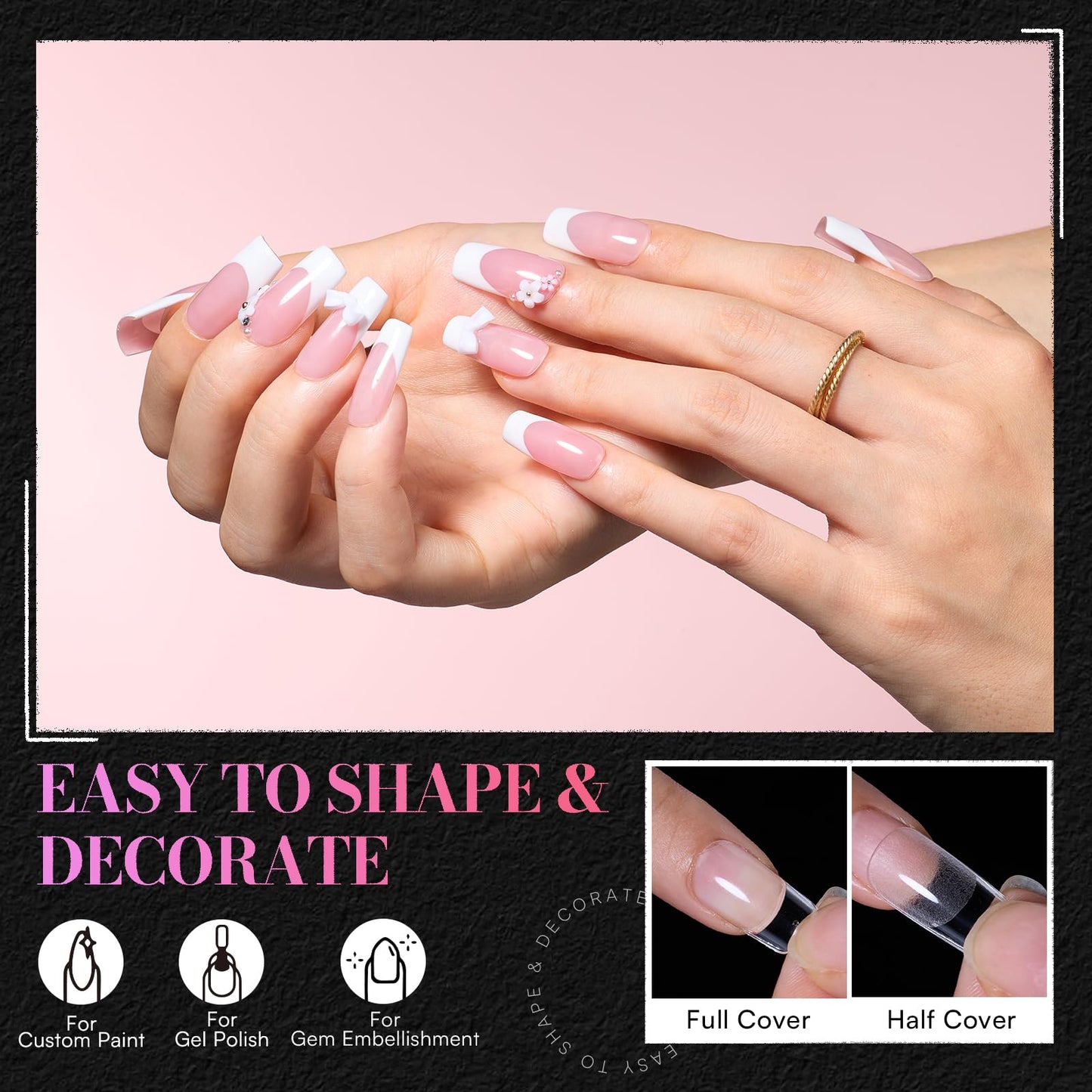 Makartt 3D Gel Nail Art Sculpting Gel Glue for Drawing Molding Bundle with Medium Square Nail Tips Half Matte Clear Fake Acrylic Press On