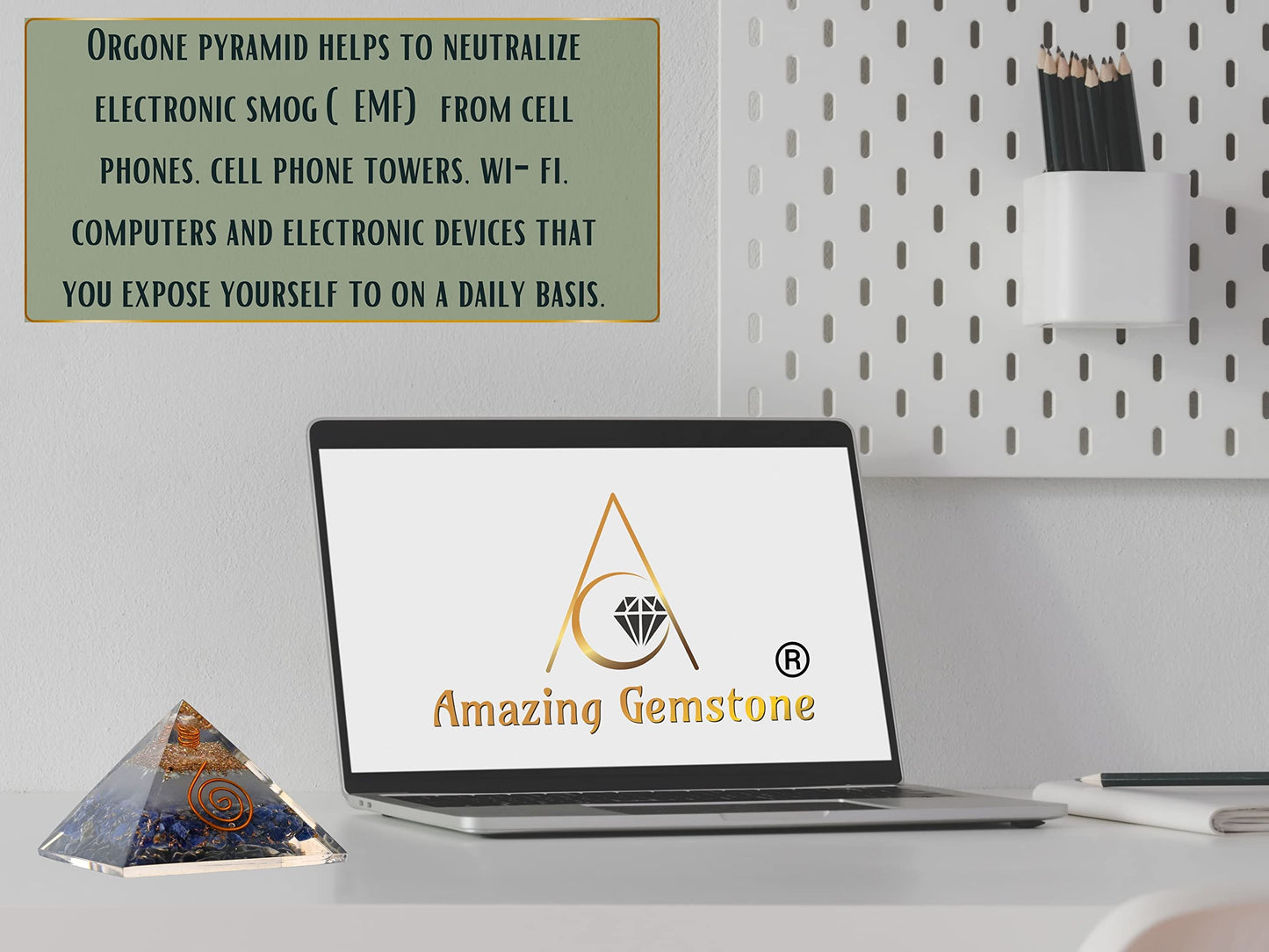 Amazing Gemstone Large Orgone Pyramid | Glow in Dark Sodalite Pyramid Crystal | Orgonite Pyramid | Organ Pyramids Positive Energy Healing