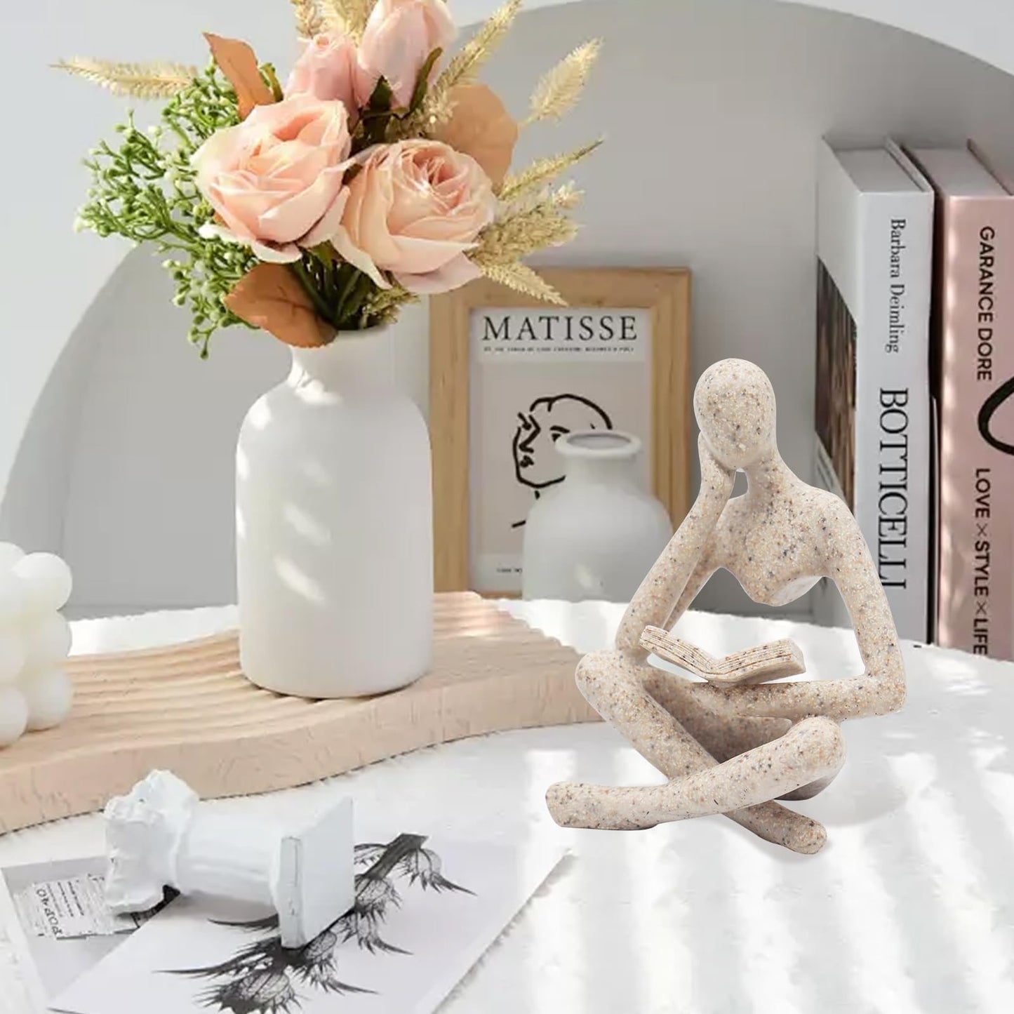 Jinkoozz Reading Women Statue, Thinker Sculptures, Abstract Art Ornament, Modern Aesthetic Figurine Decoration, Suitable for Home Living Room Bedroom Office Shelf Table Desk Bookshelf Decor