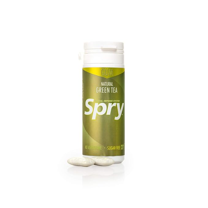 Spry Fresh Natural Xylitol Chewing Gum Dental Defense System - Aspartame-Free, Sugar-Free, Non-GMO, Gluten-Free (Green Tea, 27 Count - Pack of 1)