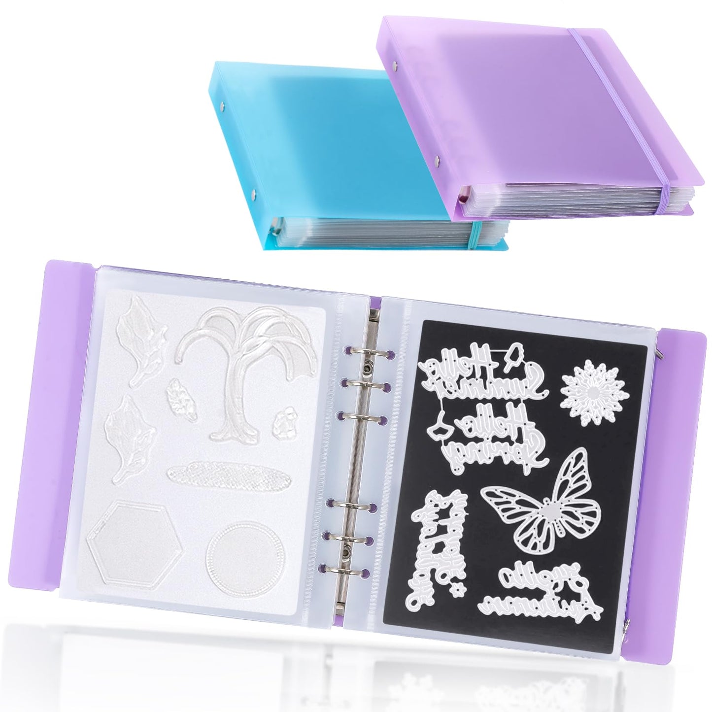 UNIMEIX 24 Pcs Magnetic Sheets for Die Storage with Purple and Blue Binder Covers, Stamp and Die Storage Pockets Storage for Card Making Supplies(0.8 mm Thickness)