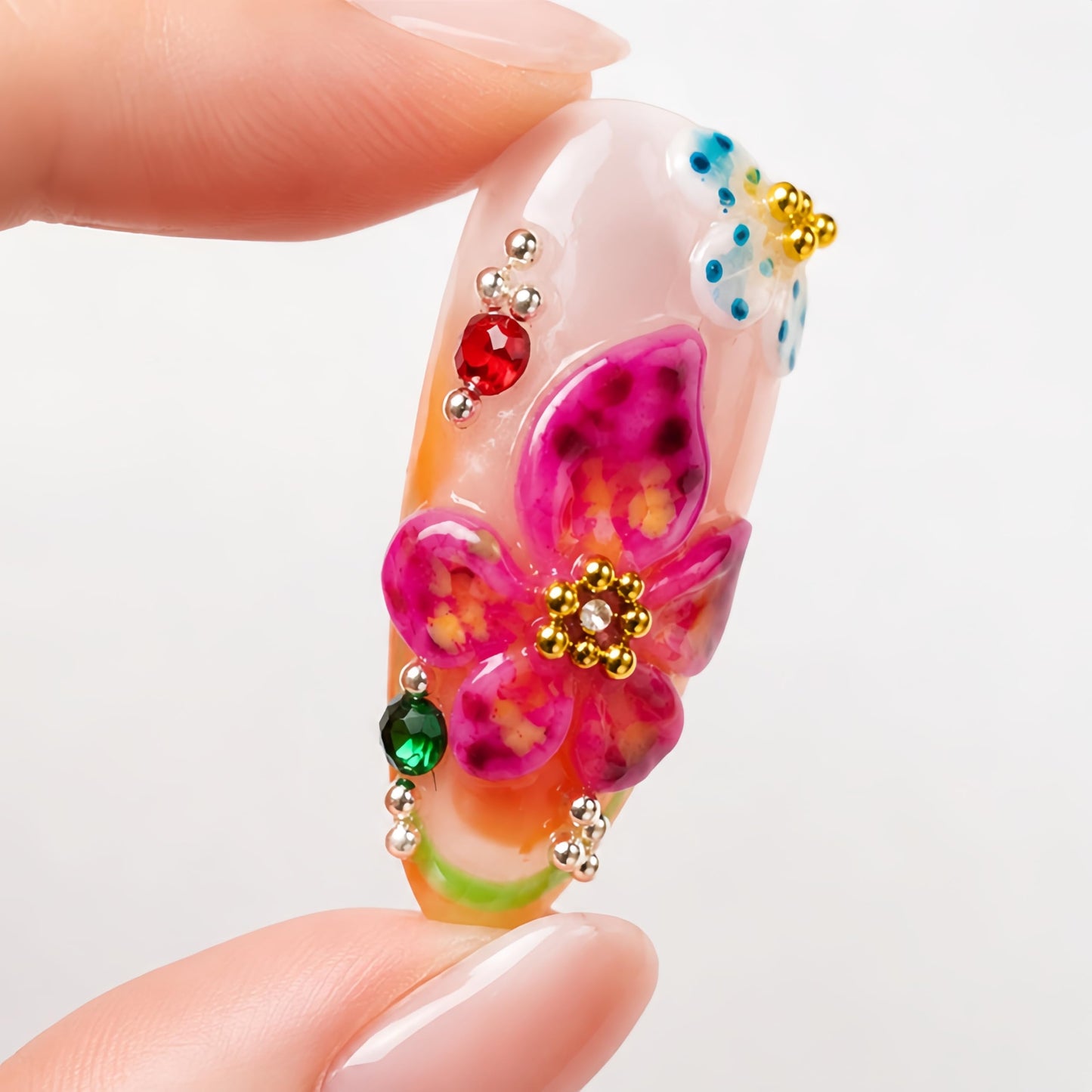 Handcrafted Press On Nails Italian Vacation Style Buttfly & Bugs 100% Handmade Realistic Artistic Fake Nails With Adhesive Glue Tabs And Tool Gifts For Women (Hand-Painted Butterfly,Medium M)
