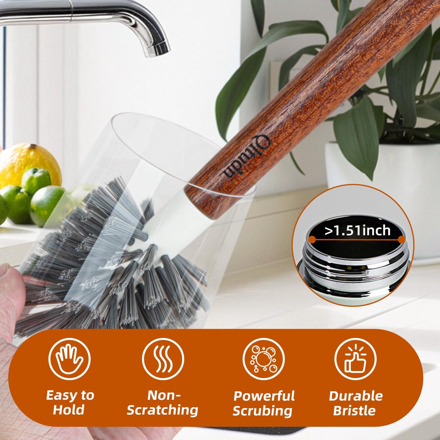 QLTUDN 4-Pack Heavy Duty Scrub Brushes with 11" Sapele Wood Handle – PBT Bristles & TPR Loop – Kitchen, Bathroom, Grout, Dish & Tile Cleaner – Durable Non-Slip Multi-Surface Cleaning Brush Set
