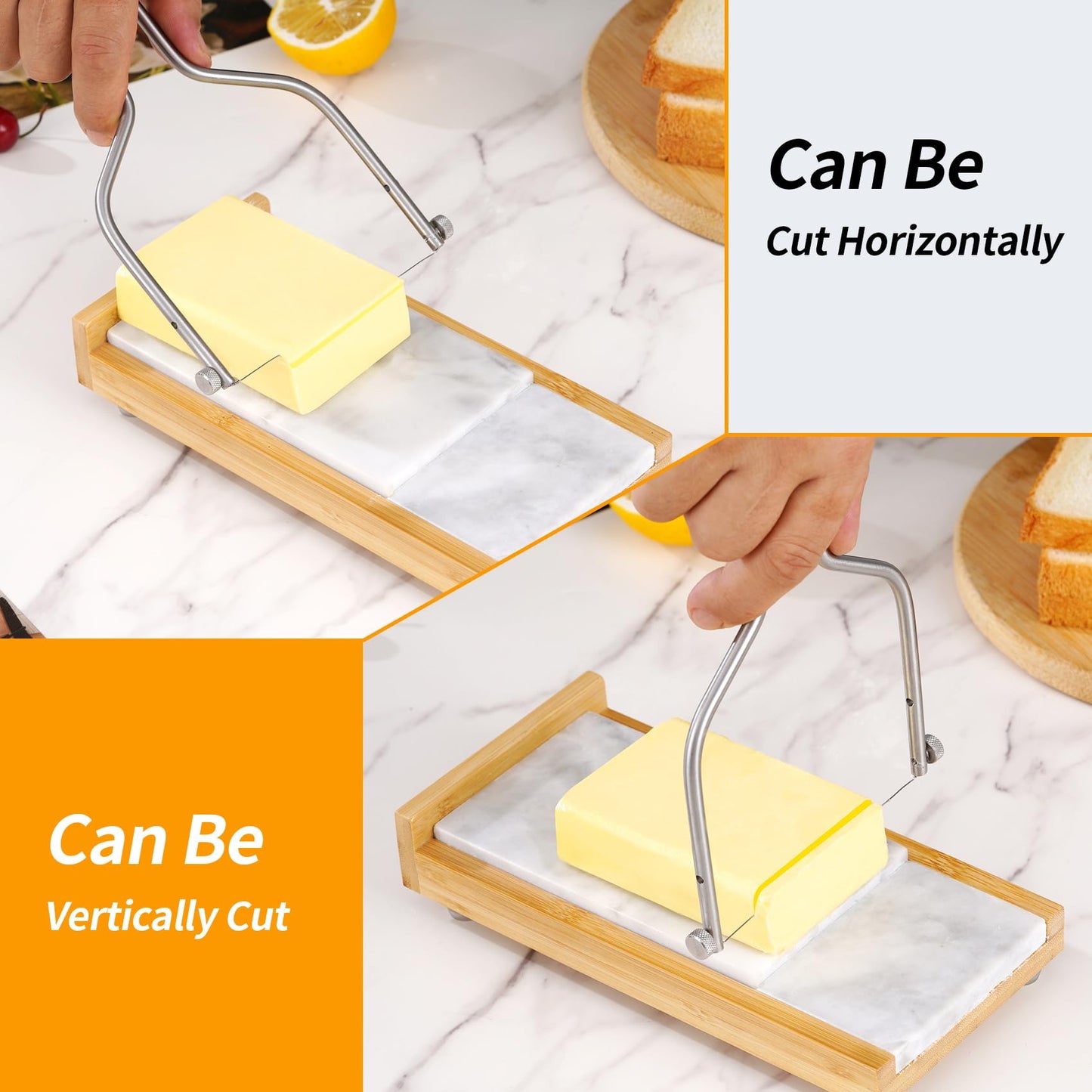 Xinglinsaiter Cheese Slicer Cheese Cutter with 4 Replacement Wires,High & Low Marble Cutting Table Top,with cutting Wire replacement device,for Block Cheeses, Butter, Sausage etc.(White)