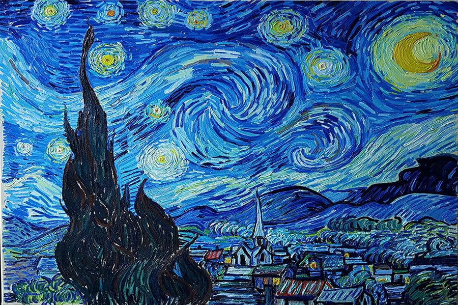 7x5ft Van Gogh Starry Sky Backdrop Abstract Stars Wall Oil Painting Photography Background Van Gogh Aesthetic Artwork for Wallpaper Decoration Birthday Party Baby Shower Wedding Photo Studio Props - size: 7x5ft