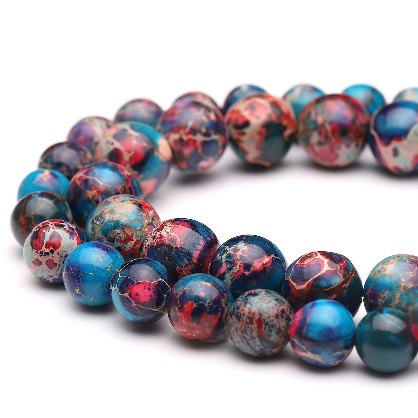 Youngbling Natural Gemstone Beads for Jewelry Making,8mm Blue Imperial Jasper Polished Round Smooth Stone Boho Beads for Bracelet Necklace 15 Inch(Blue Imperial Jasper,8mm)