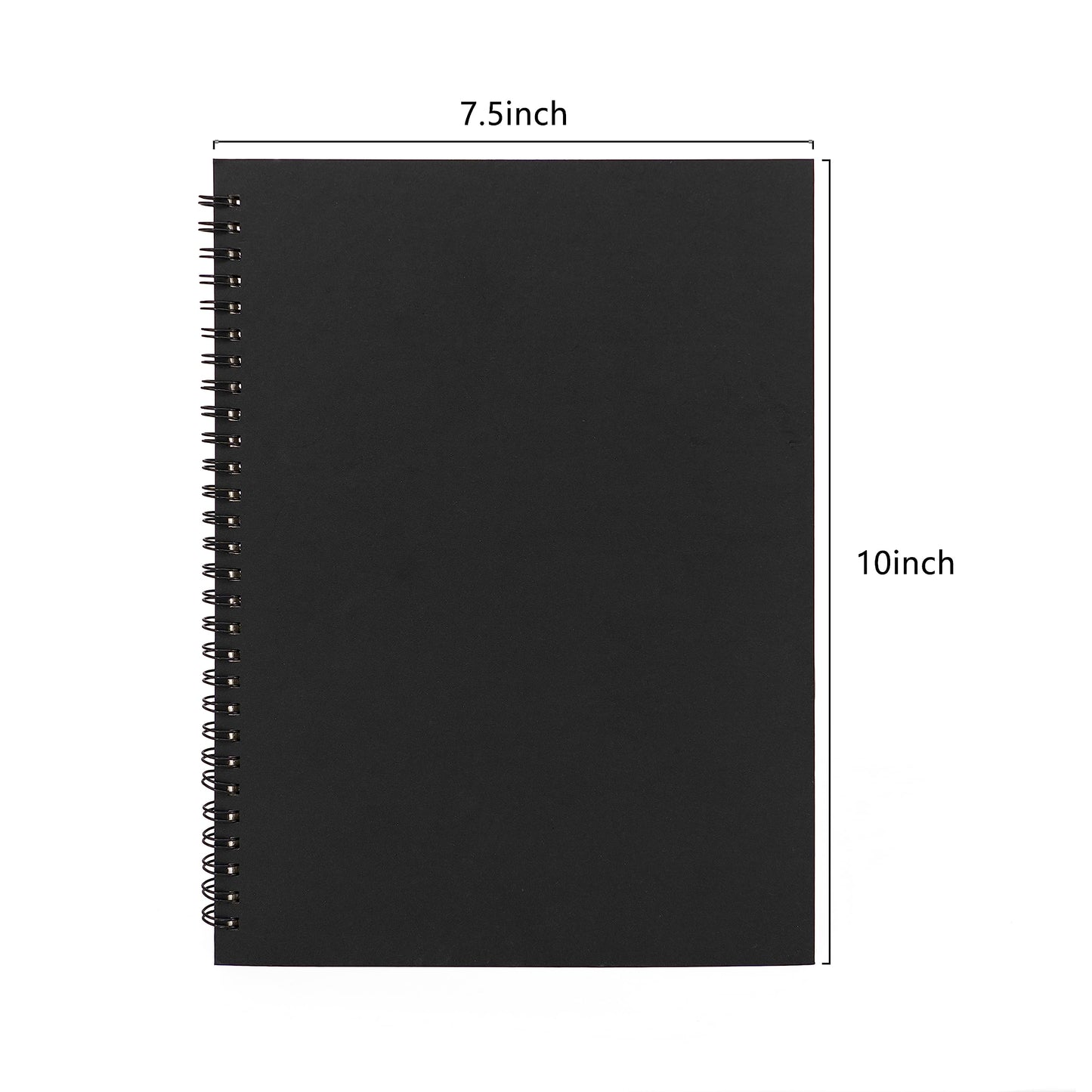 DSTELIN 10 inch x 7.5 inch, 100GSM, Blank Spiral Notebook, 3-Pack, Soft Cover, Sketch book, 120 Pages / 60 Sheets, (Black)