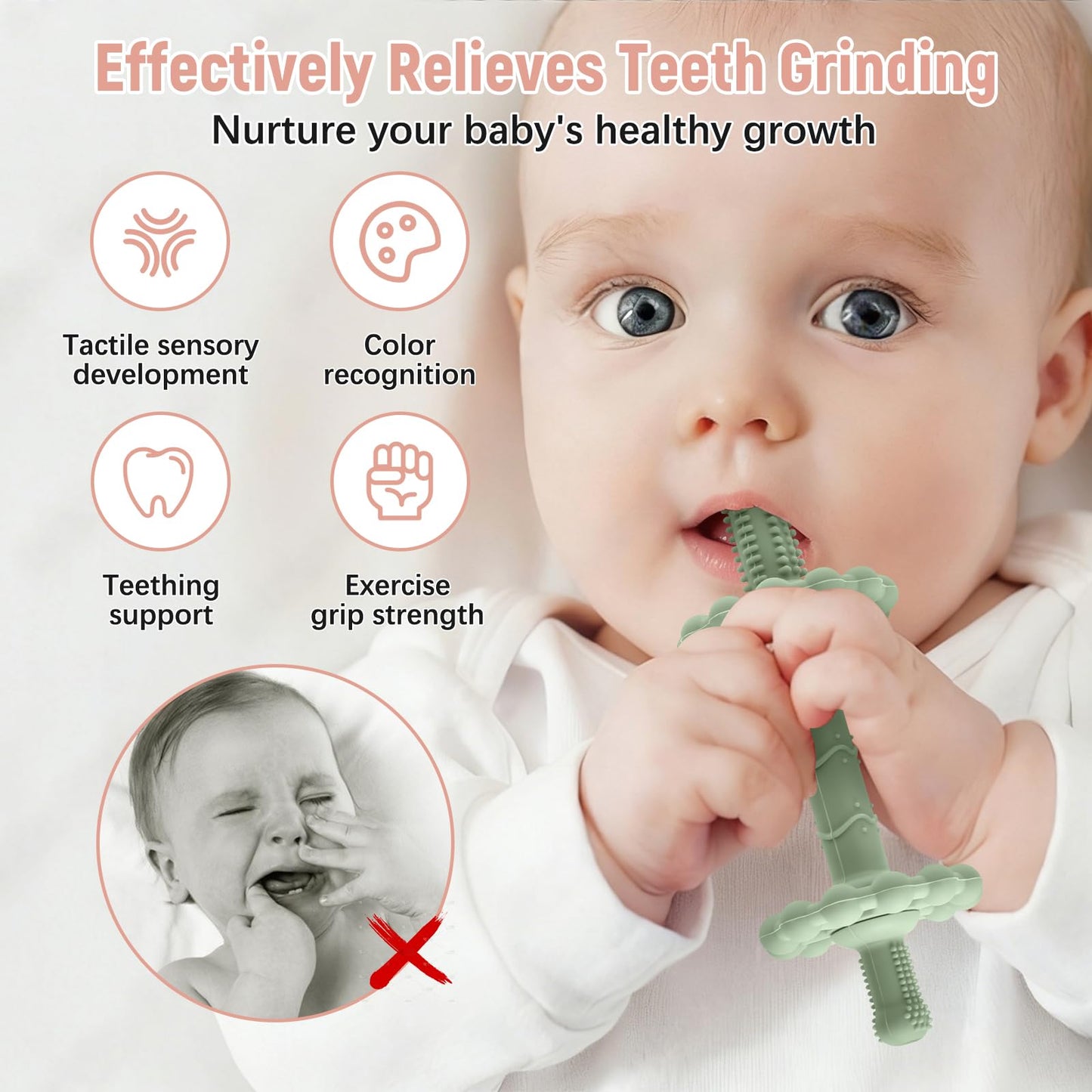 4 Pack Teething Toys for Babies 0-3 3-6 Months – Anti-Choking Design,Teething Relief for Infant Straws Sticks 6-24 Months, Baby Toddlers Silicone teether Tubes