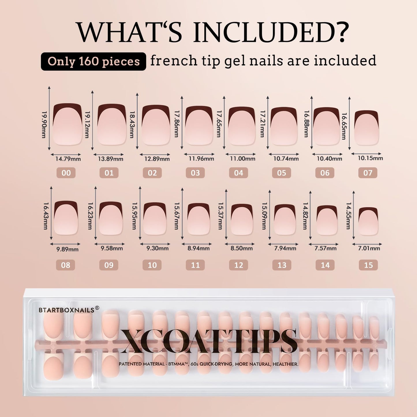 BTArtboxnails XCOATTIPS Press on Nails - French Tip Press on Nails Short Square, Skin Tones Soft Gel Nails False Nail Tips, Soak Off Acrylic Nails Extensions