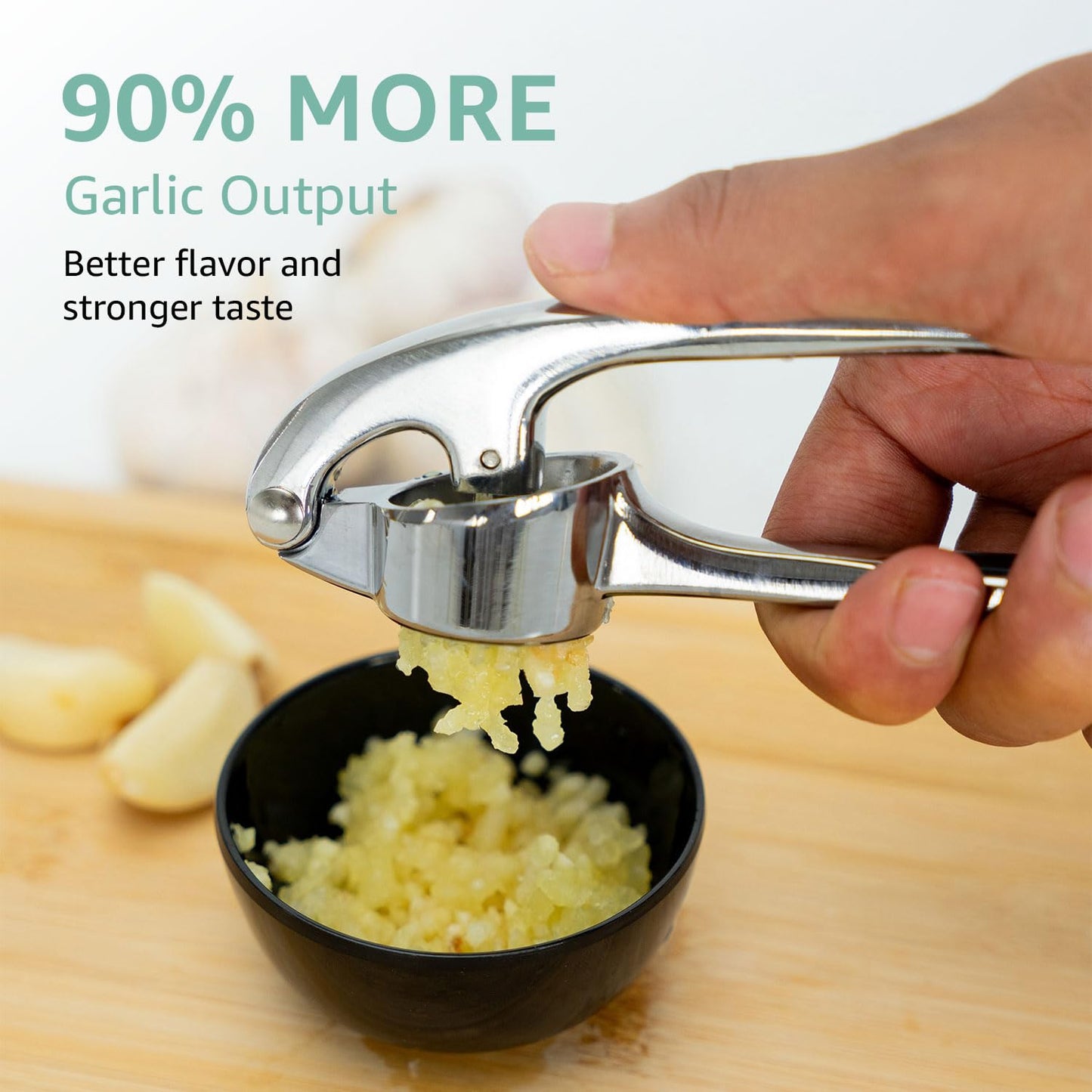 Garlic Press Crusher & Mincer – Easy Squeeze Ergonomic Handle, Heavy Duty Zinc Alloy, Dishwasher Safe, Includes Peeler & Cleaning Brush – Garlic Ginger Crusher Tool (Imperial Silver)