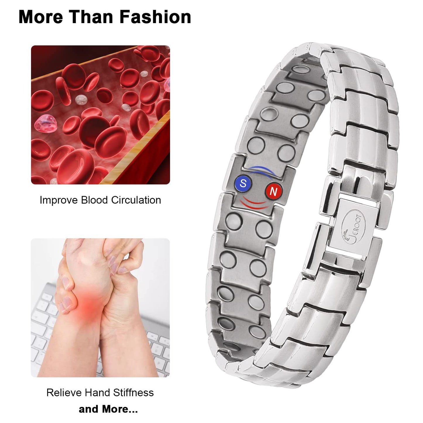 JEROOT Magnetic Bracelets for Men, Pure Titanium Bracelet (3500Gauss Per Magnet), Men's Bracelet Lymphatic Jewelry Gifts
