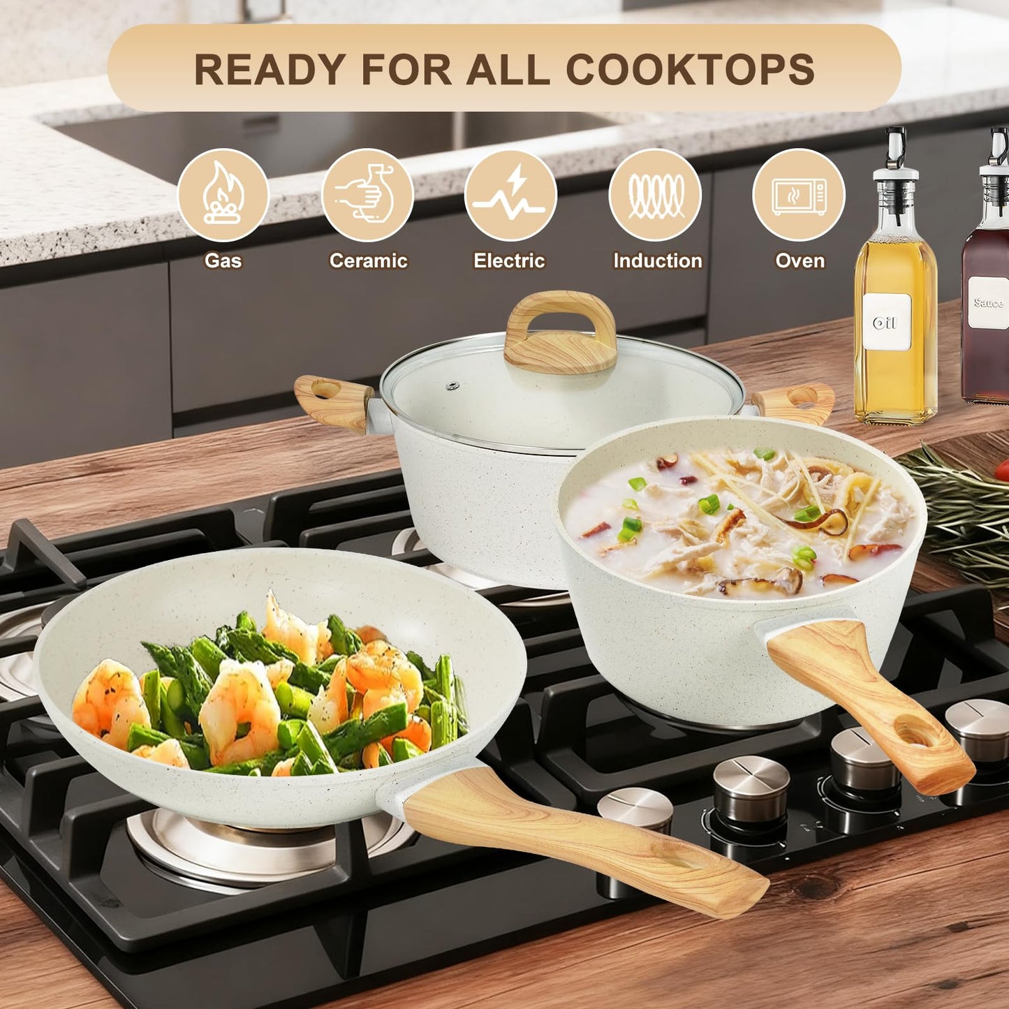 EWFEN Nonstick Pots and Pans Set, 25-Piece Ceramic Cookware Set, Induction Kitchen Cooking Set with Frying Pans Saucepans & Utensils, Healthy Non-toxic, PFAS/PTFE/PFOA Free, White