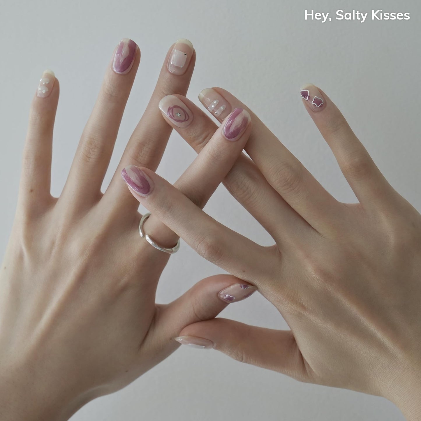 Heyhae Semi Cured Gel Nail Strips | No LED Lamp Needed | Glitter, Pink, Spring | Easy Apply & Remove, Salon Quality | Includes 28 Strips, 1 Prep Pads, Nail File & Wooden Stick - Hey, Salty Kisses