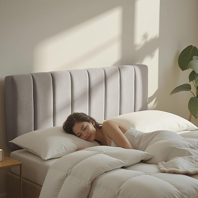 Nestl Upholstered King Headboard - Easy Assemble Channel Stitched Headboard King Size Bed - Wall Mounted Headboards with 3D Soundproof Wall Panels Peel & Stick Floating Headboards, Silver