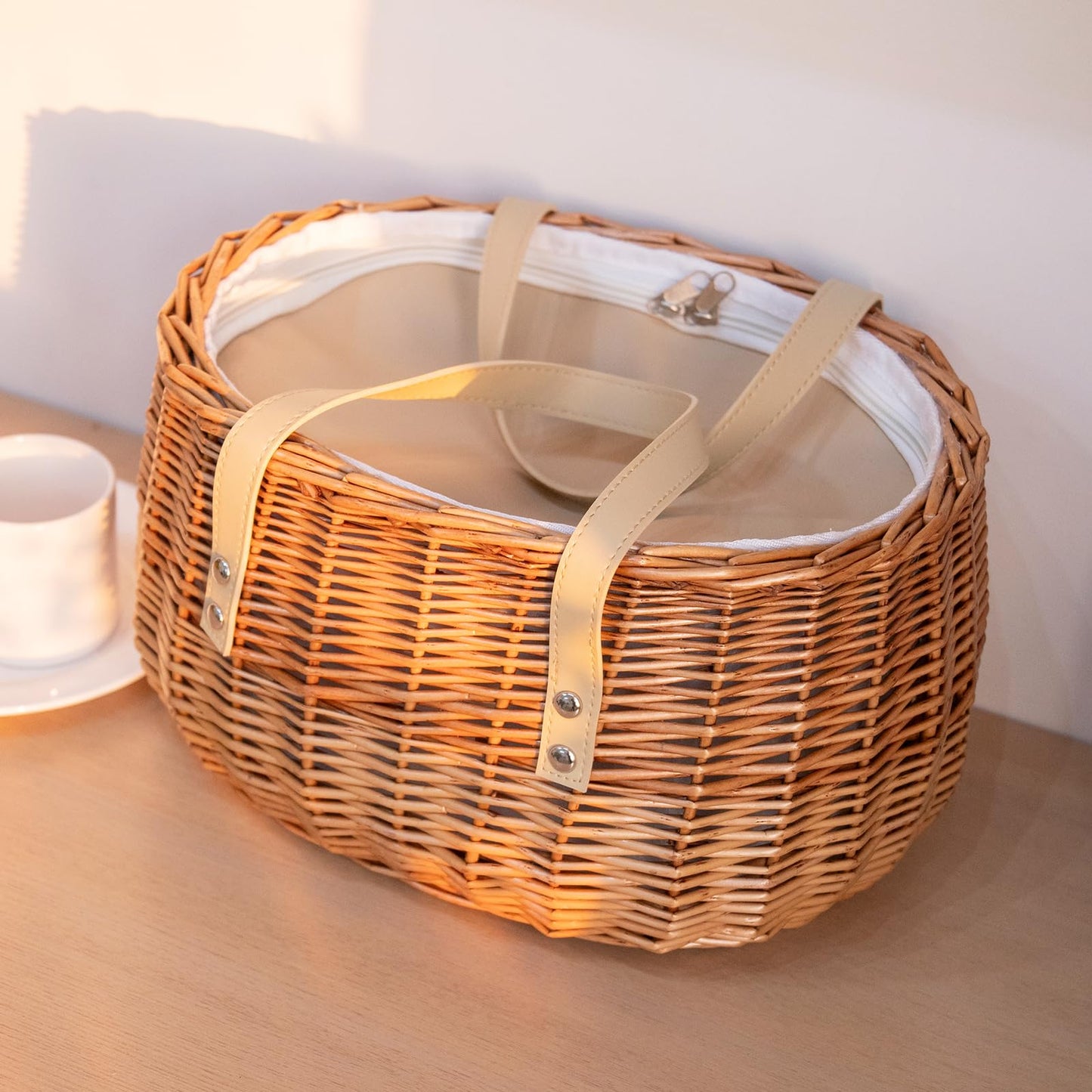 KINGWILLOW,Picnic Basket, Woven Willow Insulated Wicker Storage Basket – Zippered Canvas Lining for Food, Picnics, or home use