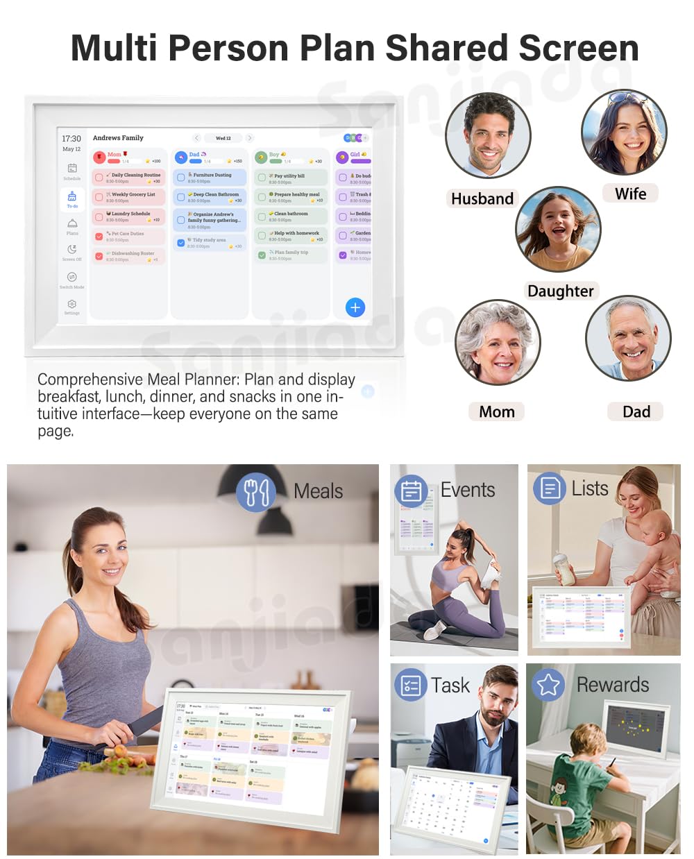 FotoCube Digital Calendar Touch Screen 10.1 Inch, Electronic Calendar Chore Chart for Family Monthly/Weekly/Daily Planner, Smart Calendar for Home Organization, Desk Mount and APP Control