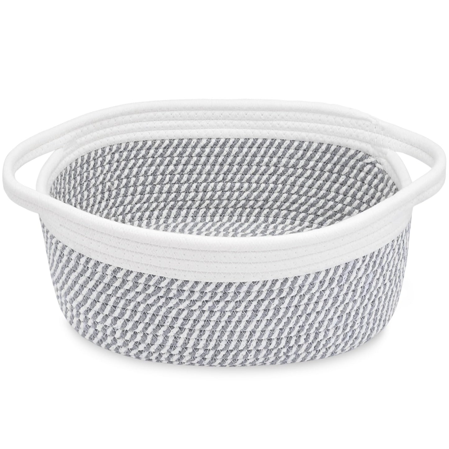 ABenkle Small Basket, 12"x 8" x 5" Cute Small Woven Basket, Rope Room Shelf Storage Basket, Cat Dog Toys Basket Chest Box, Decorative Empty Gift Basket with Handles
