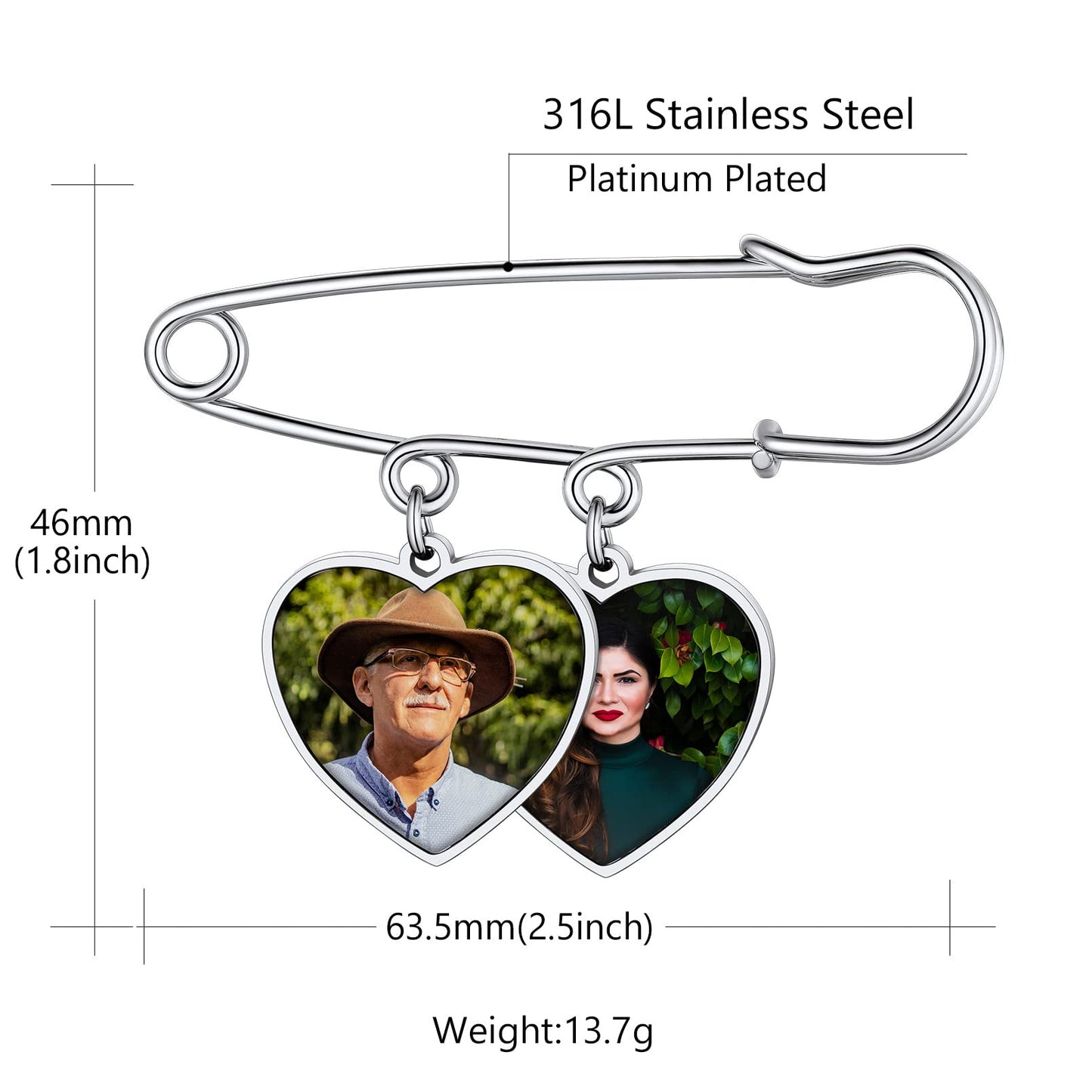 Custom4U Photo Charm for Wedding Bouquet Heart Memory Charms Funeral Boutonniere with Pictures Customized Wedding Gifts