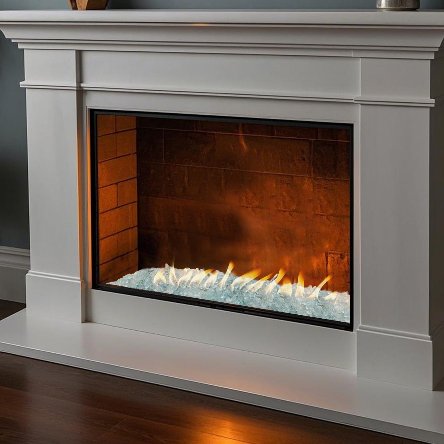 Skyflame High Luster 10-Pound Regular Fire Glass for Fire Pit Fireplace Garden Landscaping Crystal Ice 1/2" Size
