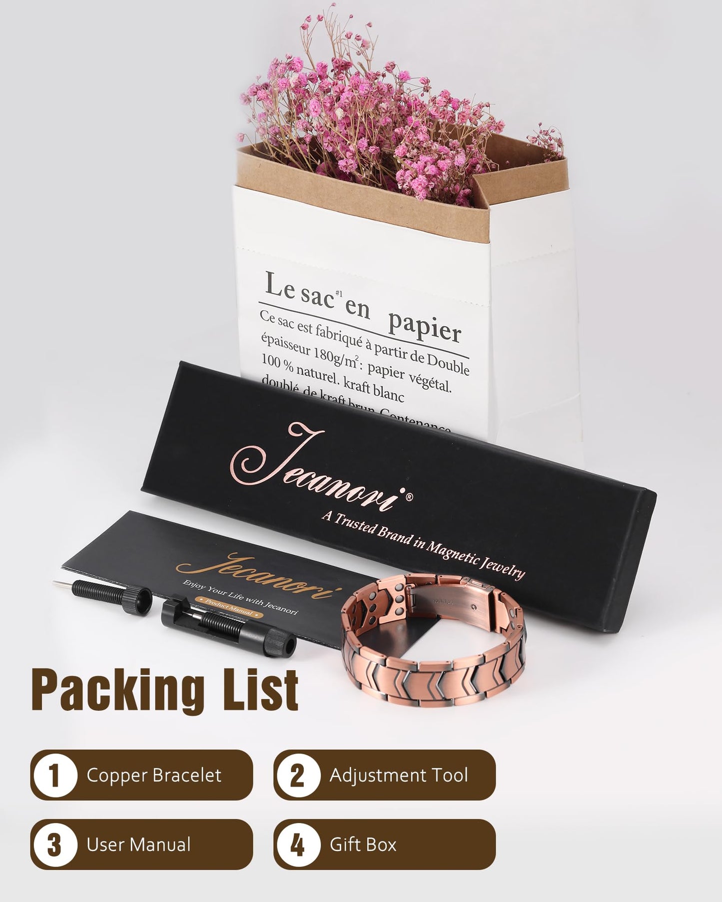 Jecanori 3X Strength Copper Magnetic Bracelet for Men,Pure Copper Bracelet for Men,Ideal Gift