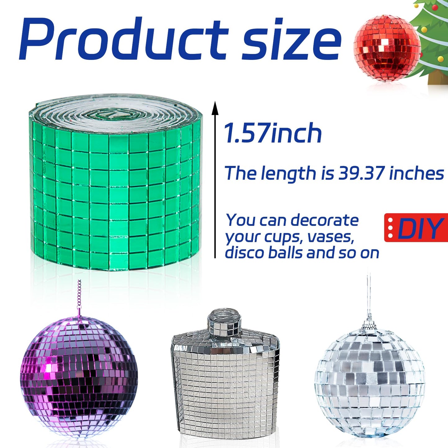 Green Self Adhesive Glass Mirror Mosaic Tiles, 2 Rolls 3200 Pieces Disco Ball Tiles for DIY Craft, Interior, Art Collage, Card Making, Cups 5 x 5 mm