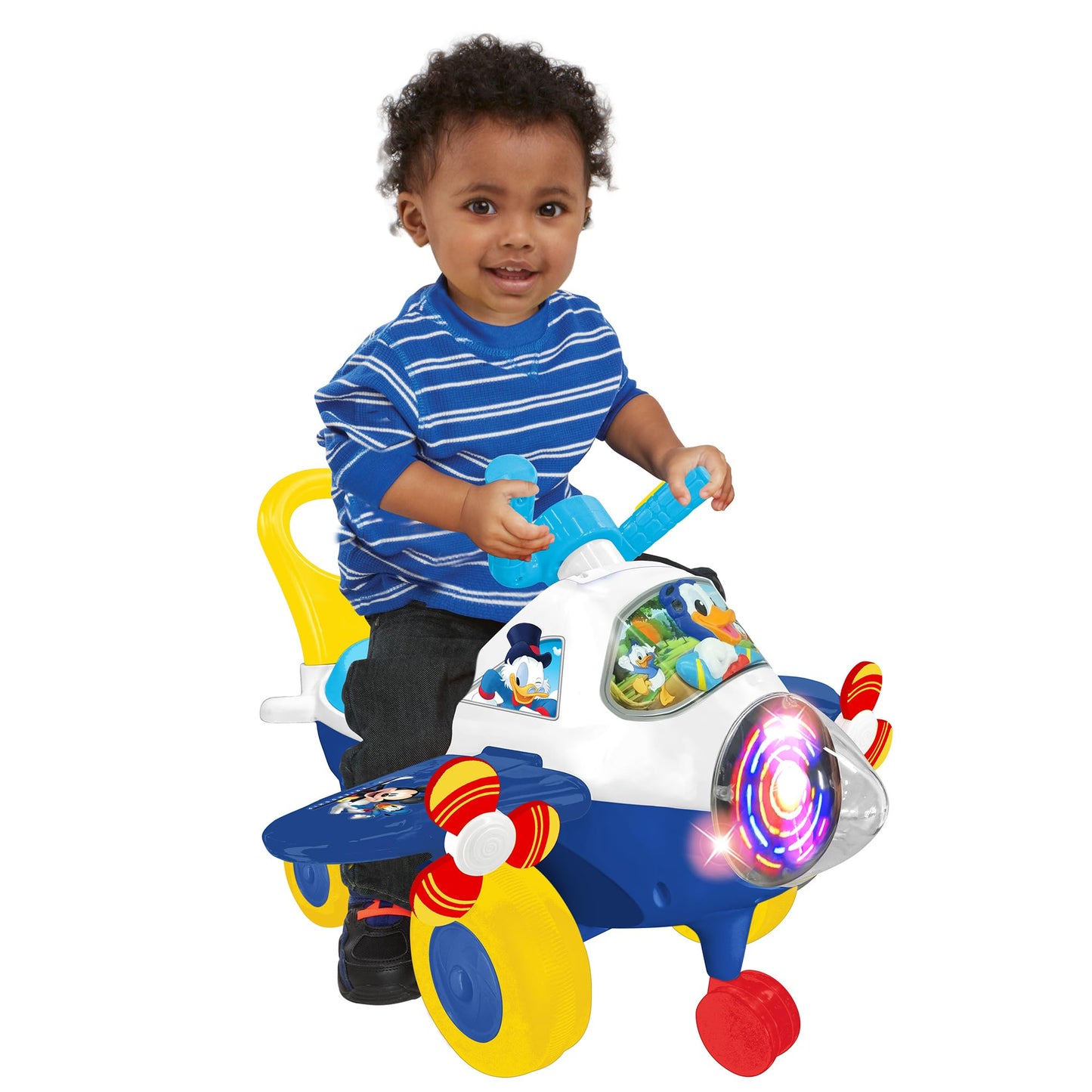 Kiddieland Disney Donald Duck Activity Plane Ride-On, Foot-to-Floor Lights & Sounds with Interactive Steering Wheel, Dashboard, Parent Handle, Ages 12–36 Months