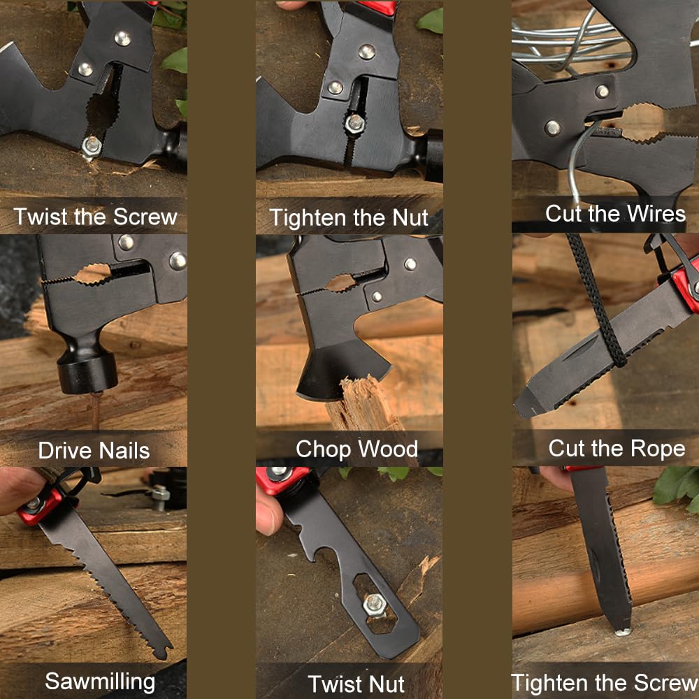 15 in 1Camping Multitool Axe Hatchet,Camping Gear Accessories Multitool,Cool Gadgets Must Haves for Men,Camping Tool with Axe,Hammer,Plier,Knife,Bottle Opener,Valentine's Gifts for Men, Women