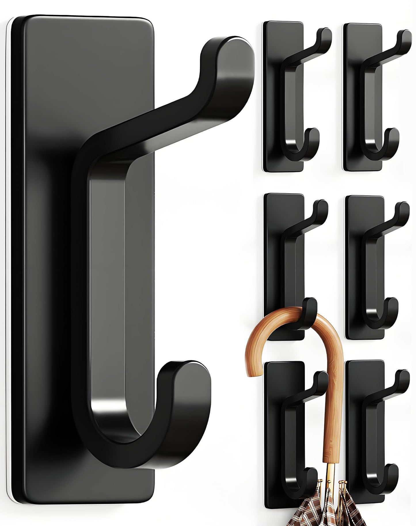 pickpiff Wall Hooks for Coat and Towel: 13LB Strong Adhesive Door Hanger Stick on, Black 6 Pack
