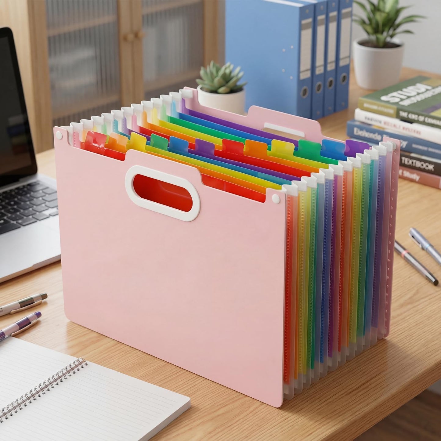 Comix Expanding File Folder, 13 Pockets Accordion File Organizer, Letter/A4 Size Document Organizer for Home Office School, Pink