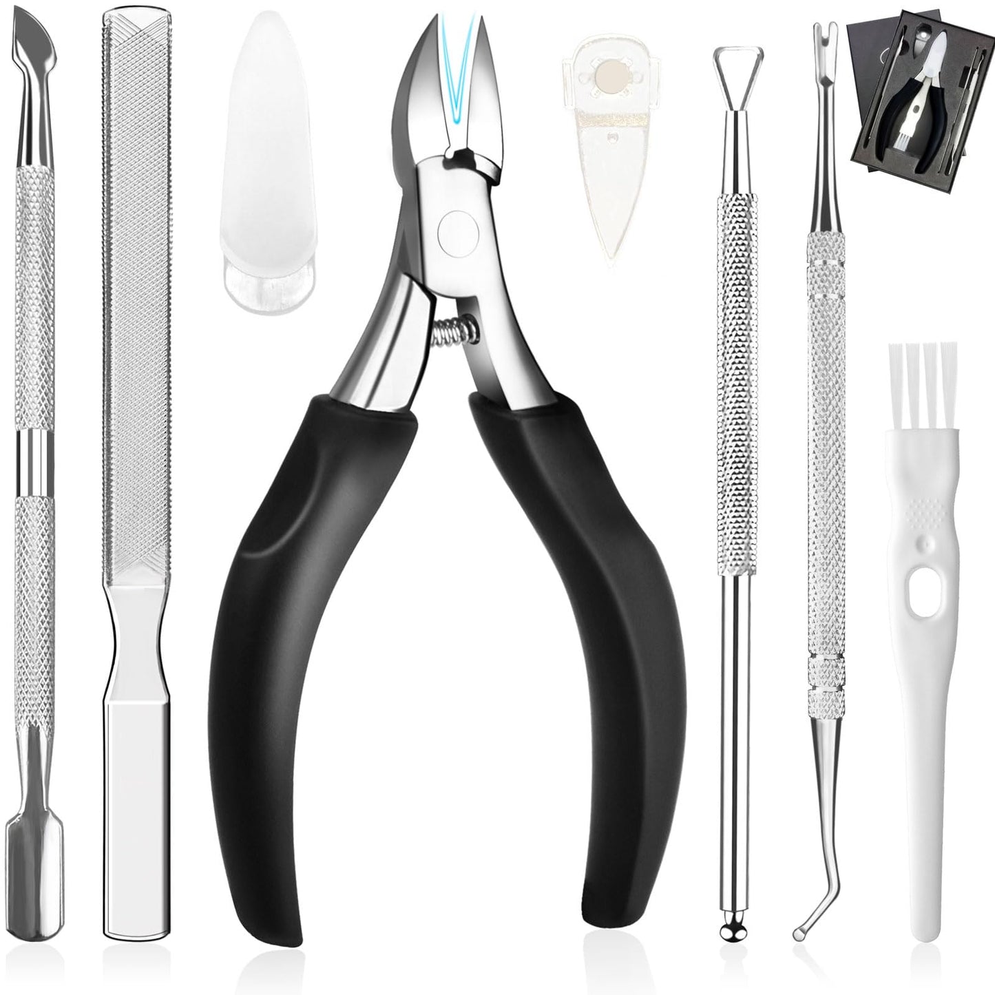 Pingispower Toenail Clippers for Seniors & Thick Nails, 8PCS Professional Heavy Duty Ingrown Toenail Removal Kit with Pedicure Tools, Sharp Blade, Long Handle & Storage Case