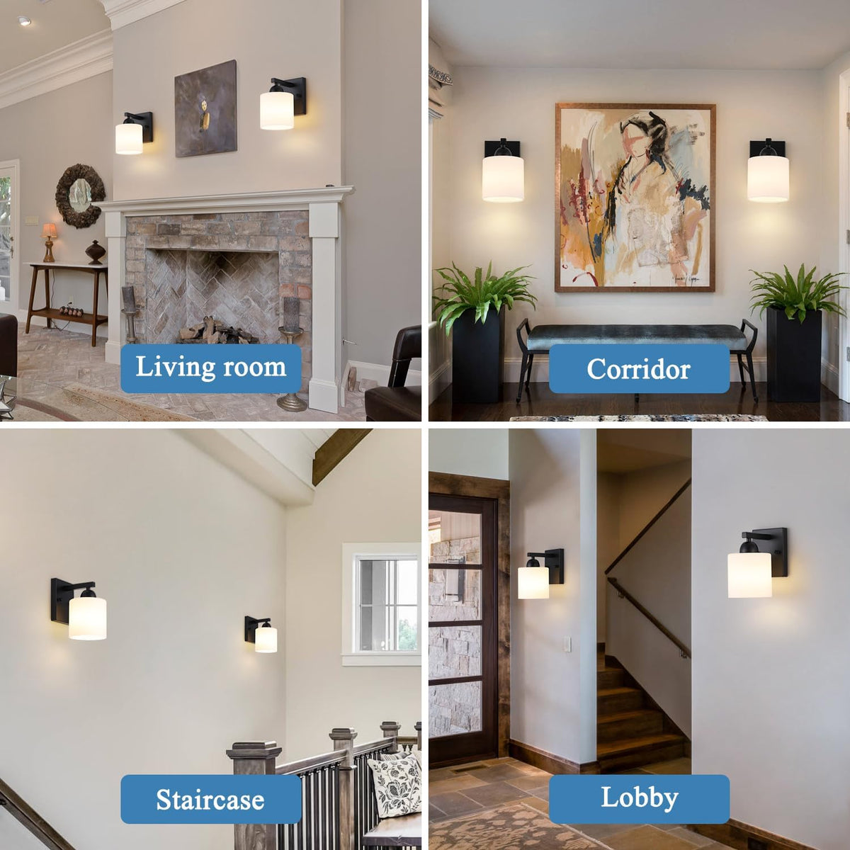 Matte Black Milk Glass Wall Sconces, 1 Pack Hardwired Indoor Wall Light Fixtures for Living Room, Hallway, Bedroom, Ceramic E26 Sockets (Bulbs Not Included)