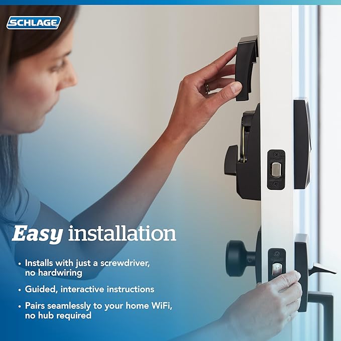 Schlage Encode Smart WiFi Deadbolt Lock for Front Door - Keyless Entry with App or Touchscreen - Works with Alexa, Hey Google, & Airbnb - Create Codes for Guests - Satin Brass