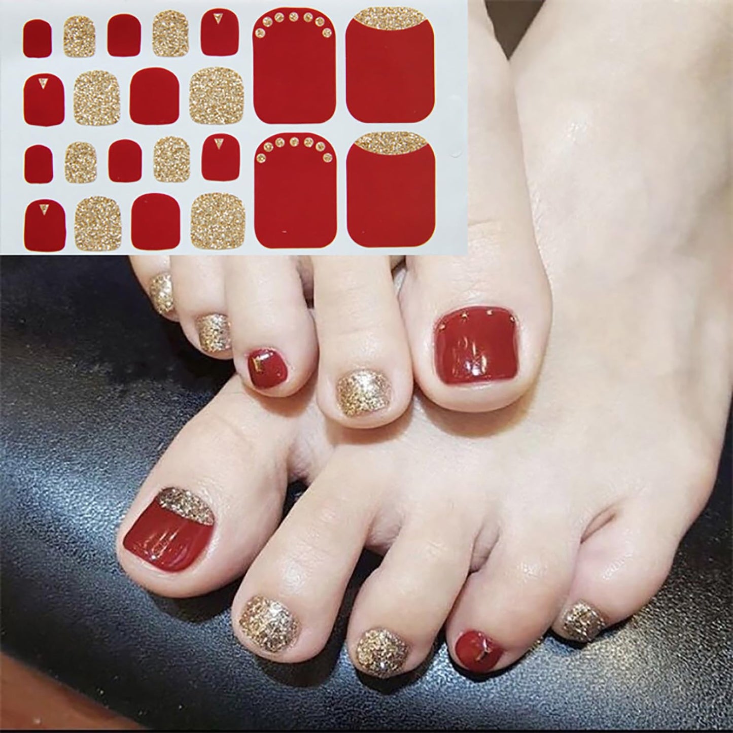SILPECWEE Red Toe Nail Polish Strips for Women Full Nail Wraps Self Adhesive Nail Stickers Nail Strips Real Nail Polish Toenails Accessories with 1pc Nail File (16 Sheets)