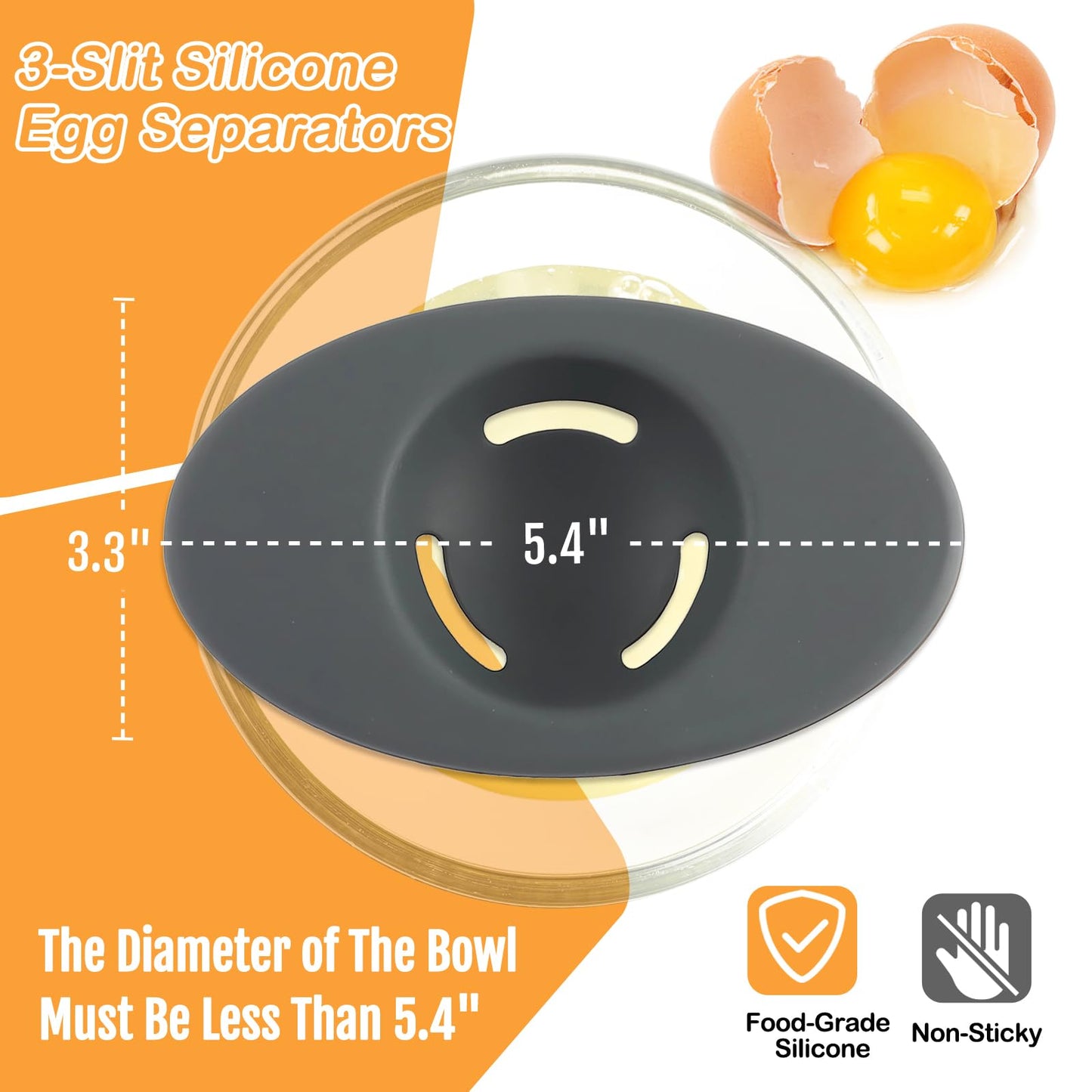 2PCS Silicone Egg Separators, Food-Silicone Egg White Separator, 3-Slit Egg White Separator from Yolk for Baking, Must-Have Egg Separator Tool, Set of 2